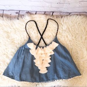 Double Zero chambray leather strap crop top